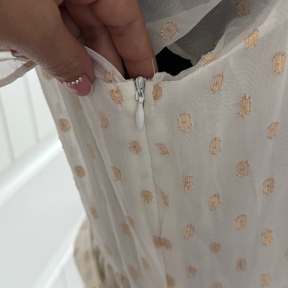 Lulu's Elegant White Dress with Gold Accents - Picture 5 of 9